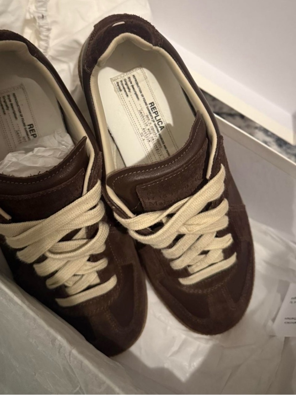 Maison Martin Margiela Brown Suede Sneakers with Cream Laces